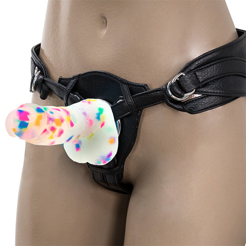 Party Marty Confetti Dildo in a Strap On Harness