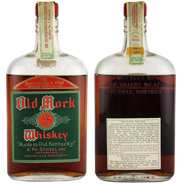 1916 Old Mock A Ph Stitzel Prohibition Era Bottling 18 Year Old Pint Whiskey