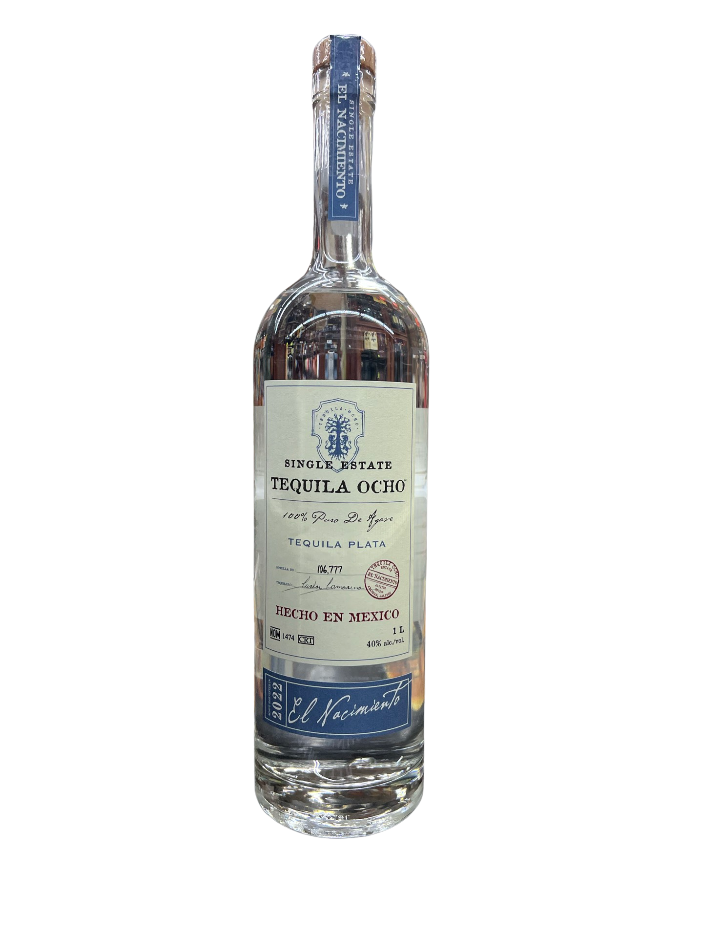 Tequila Ocho Single Estate Plata Blanco Tequila 1Lt