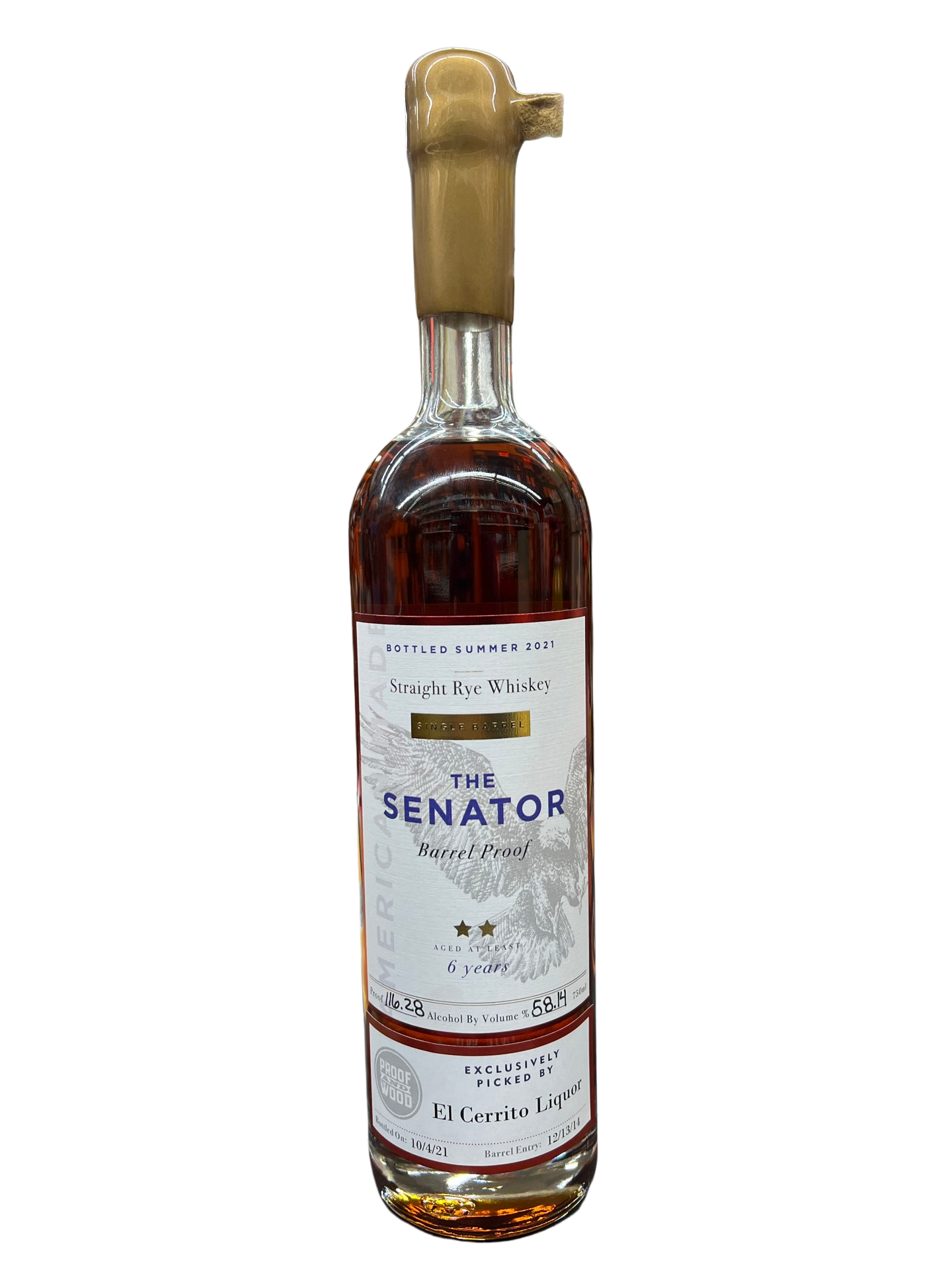 Senator 6 Year Barrel Proof El Cerrito Liquor Store Pick Straight Rye Whiskey