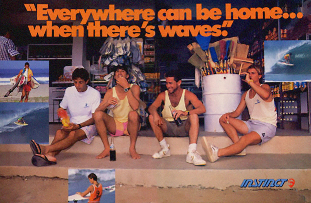 1988 Instinct team riders on a promo trip to Puerto Escondido with photographer Mike Moir