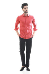 Red Lines - Slim Fit Men's Shirt - 100% Egyptian Giza Cotton