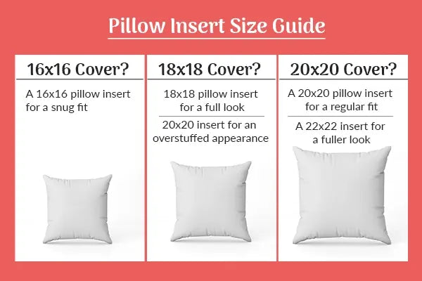 Various pillow sizes with labels.