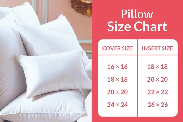 Diagram illustrating different pillow cover sizes and their matching pillow insert sizes.