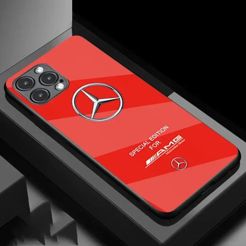 Luxury Sports Car Cover Back Glass Face Mercedes Benz Phone Case for iPhone 15 11 13 12 14 Pro Max - SKY COVER