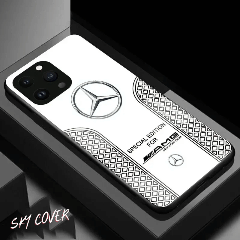 Mercedes Benz Carbon Fiber Sports Car Cover For iPhone 15 14 13 12 11 Pro Black With Glass Back - Sky cover