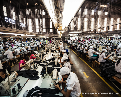 Fabrica de fast fashion donde se elaboran prendas, personas trabajando