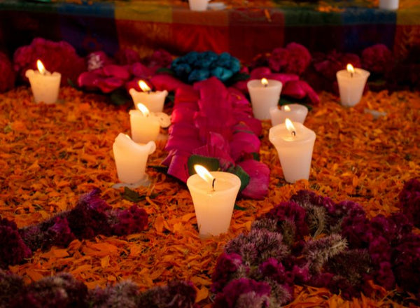 Flores de colores para recibir a los muertos en el altar