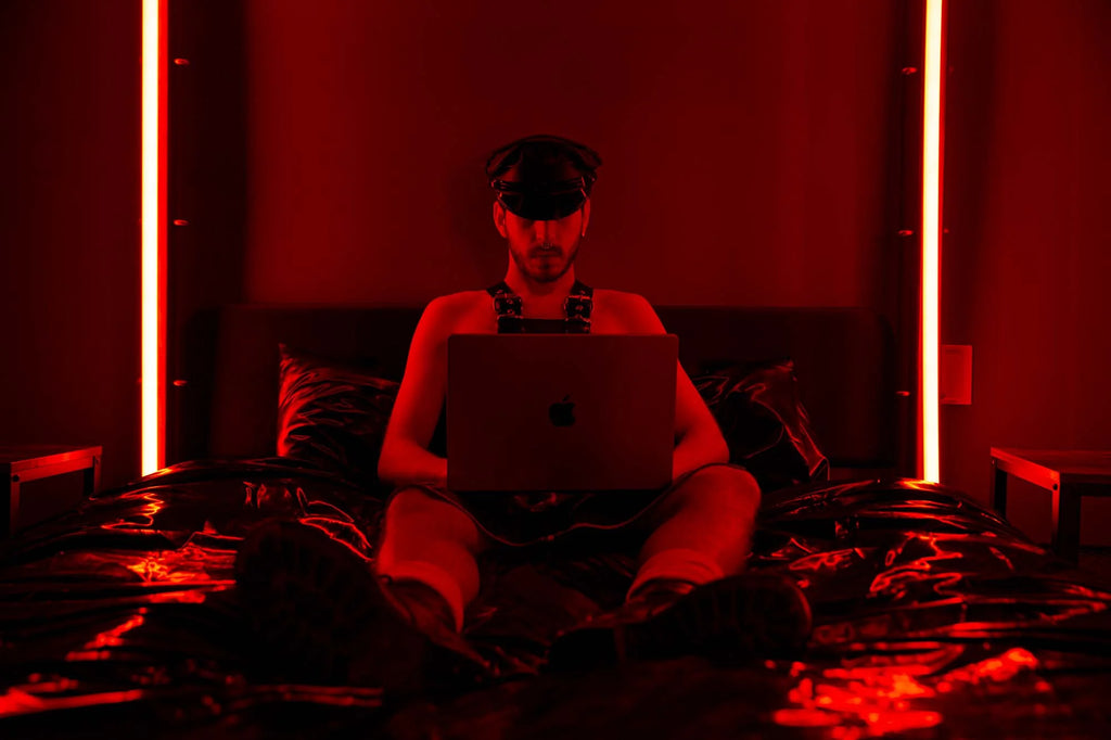 Man in playroom on laptop
