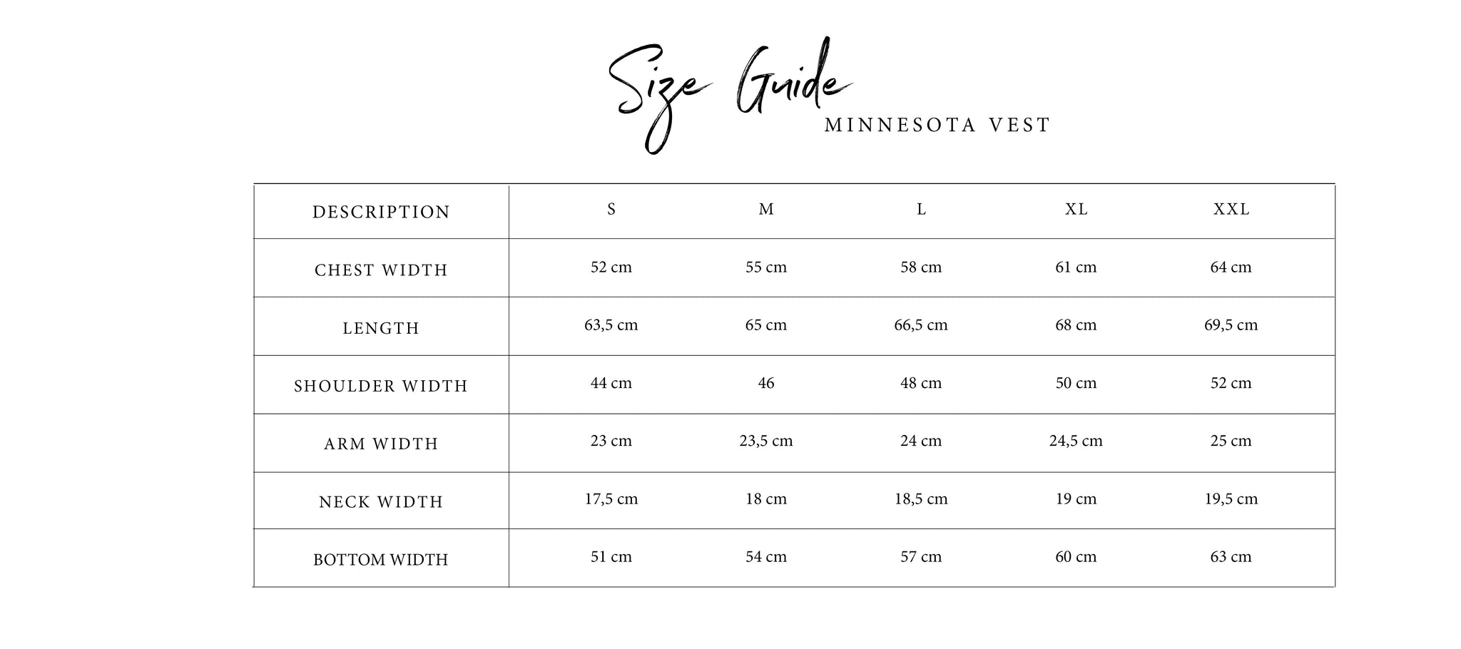 Minnesota Size Guide