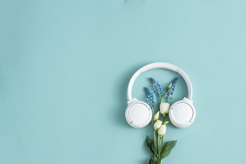 White Headphones with Flowers