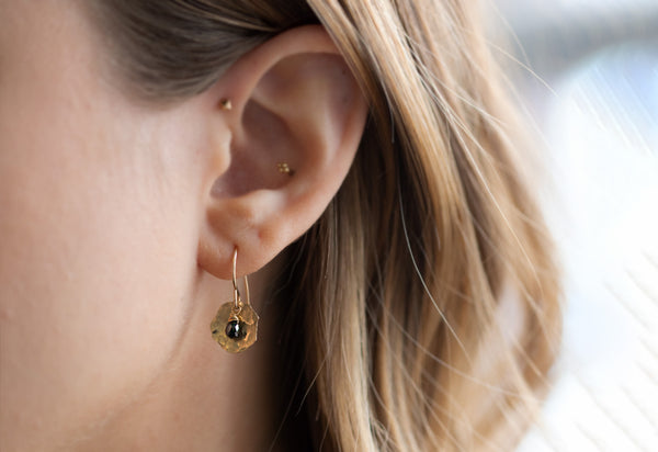 Black Diamond Petal Earrings on Model