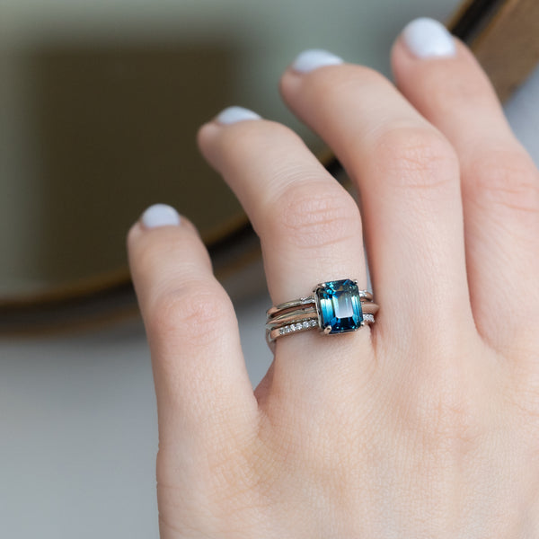 Parti Sapphire Engagement Ring with Stacking Bands on Model