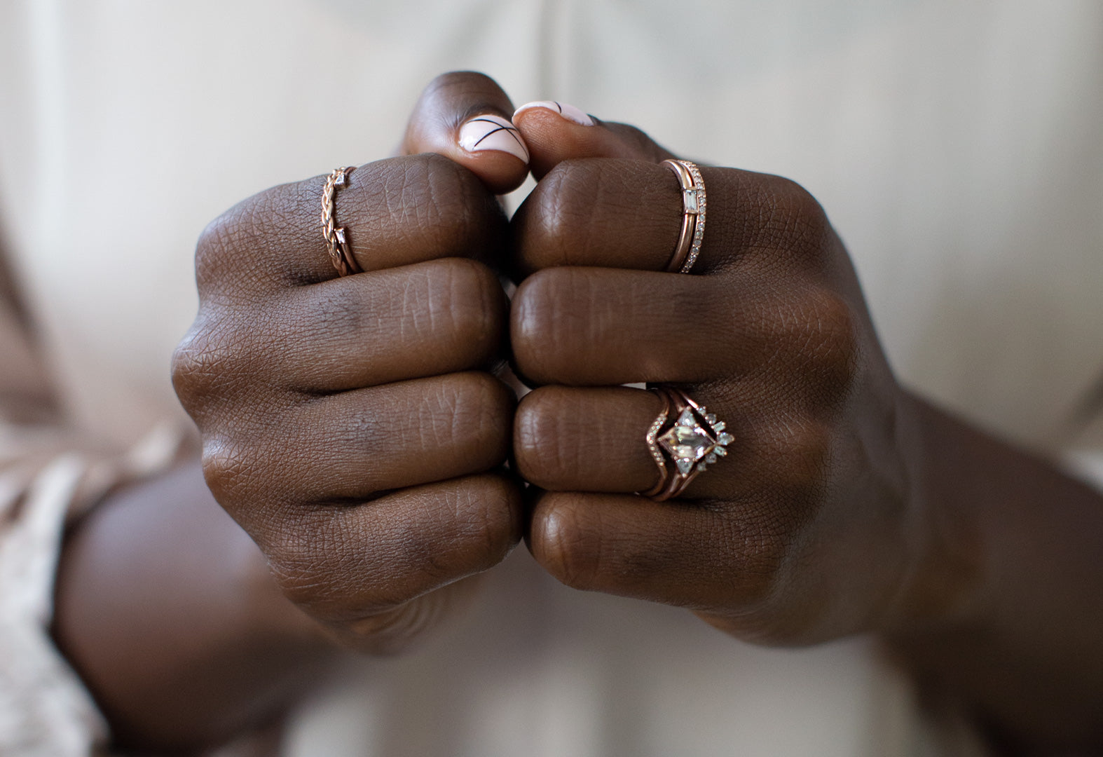 Double Hand Shot Featuring Handcrafted Fine Jewelry