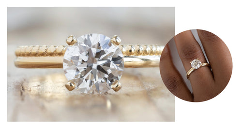 duo band beaded ring featuring a round-cut lab grown diamond