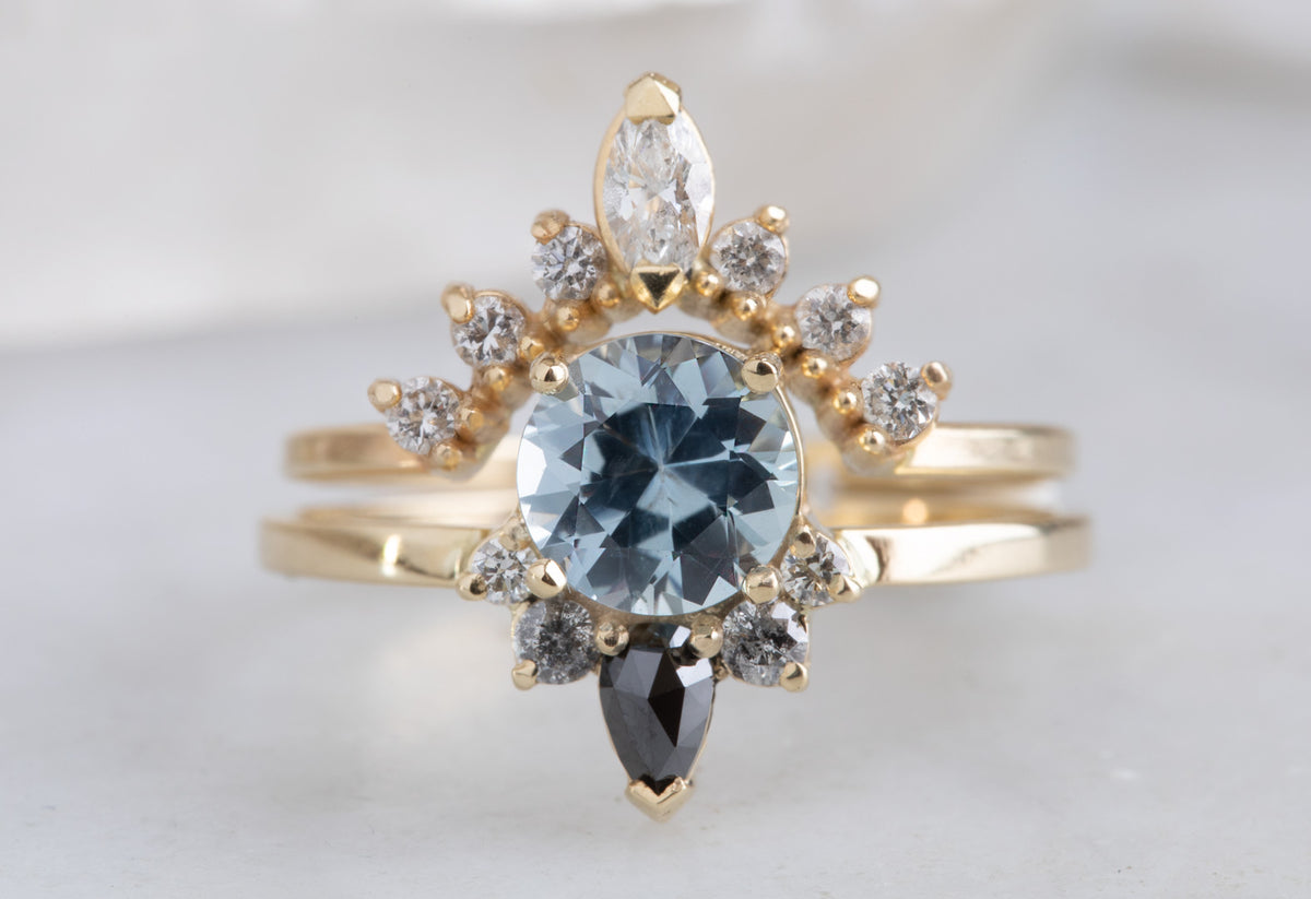 Light Blue Sapphire Engagement Ring with Diamond Sunburst & Alexis Russell