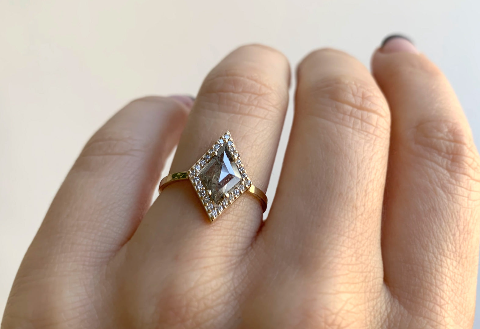 Step Cut Kite-Shaped Diamond Engagement Ring with Halo & Alexis Russell