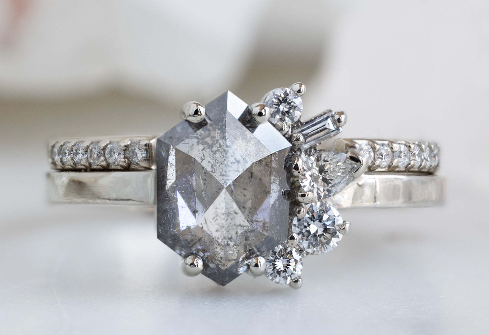 Handcrafted Salt and Pepper Hexagon Diamond Cluster Ring & Alexis Russell