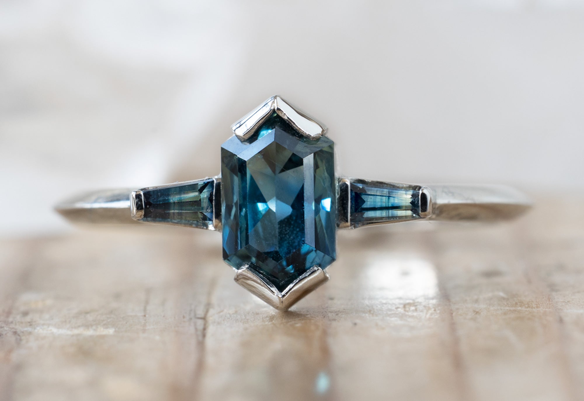 The Ash Ring with a Montana Sapphire Hexagon