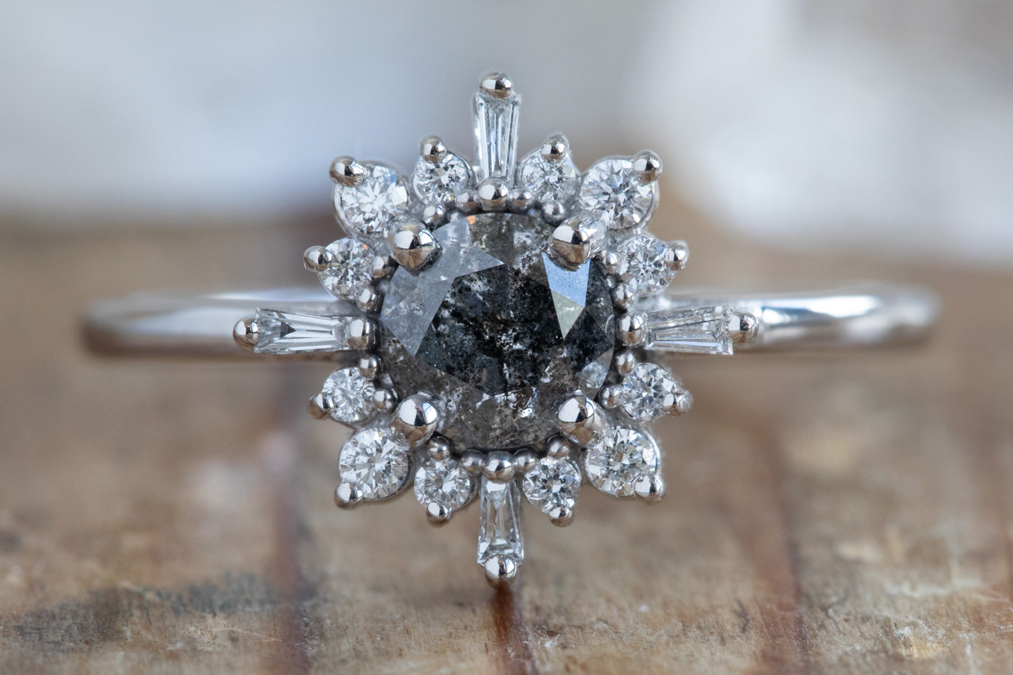 The Compass Ring with a Round Salt and Pepper Diamond