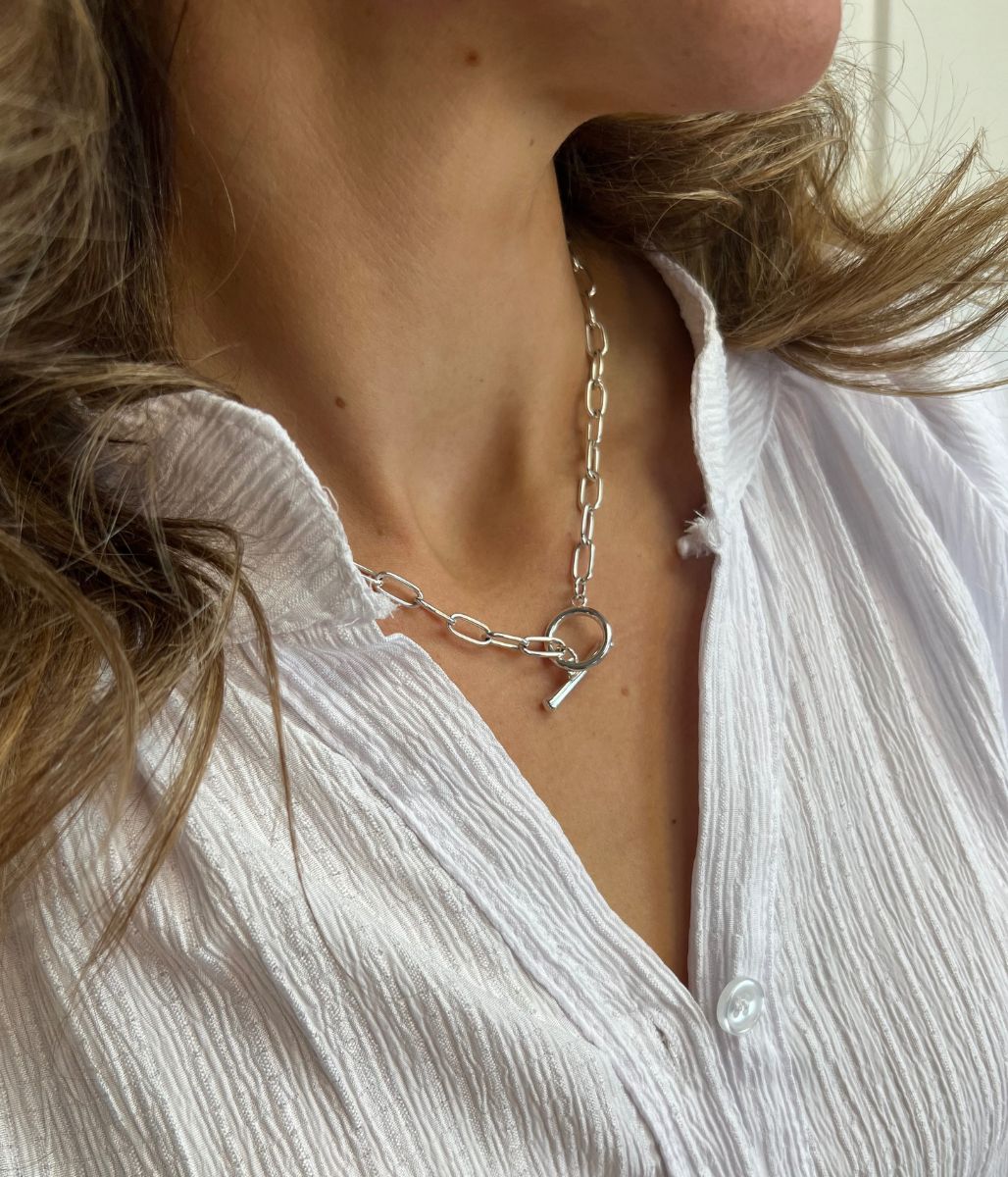 Silver Catherine T Bar Link Necklace