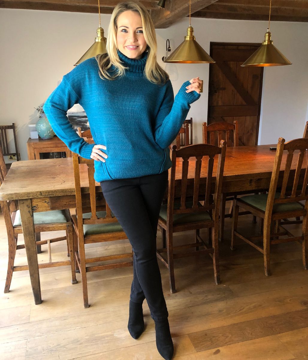 Teal Chunky Knit Roll Neck Jumper  Size XL (20/22)