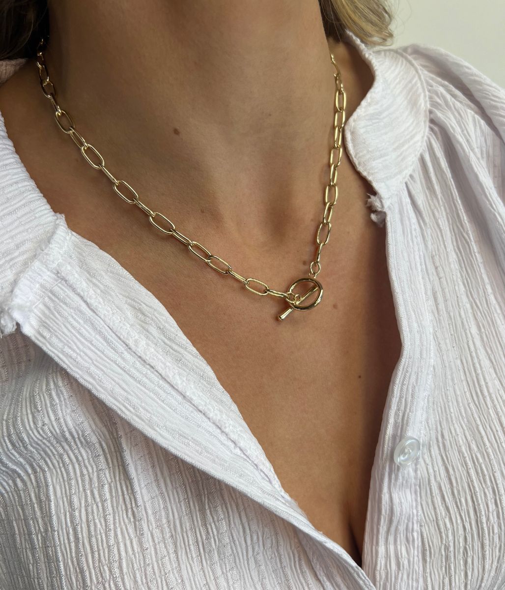 Gold Catherine T Bar Link Necklace