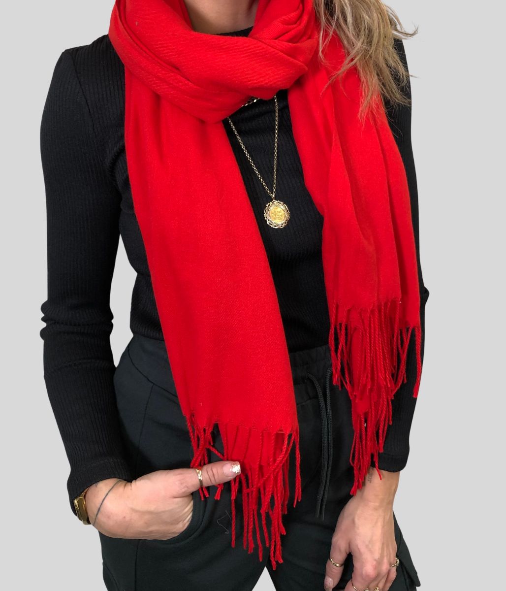 Red Plain Wool Blend Scarf