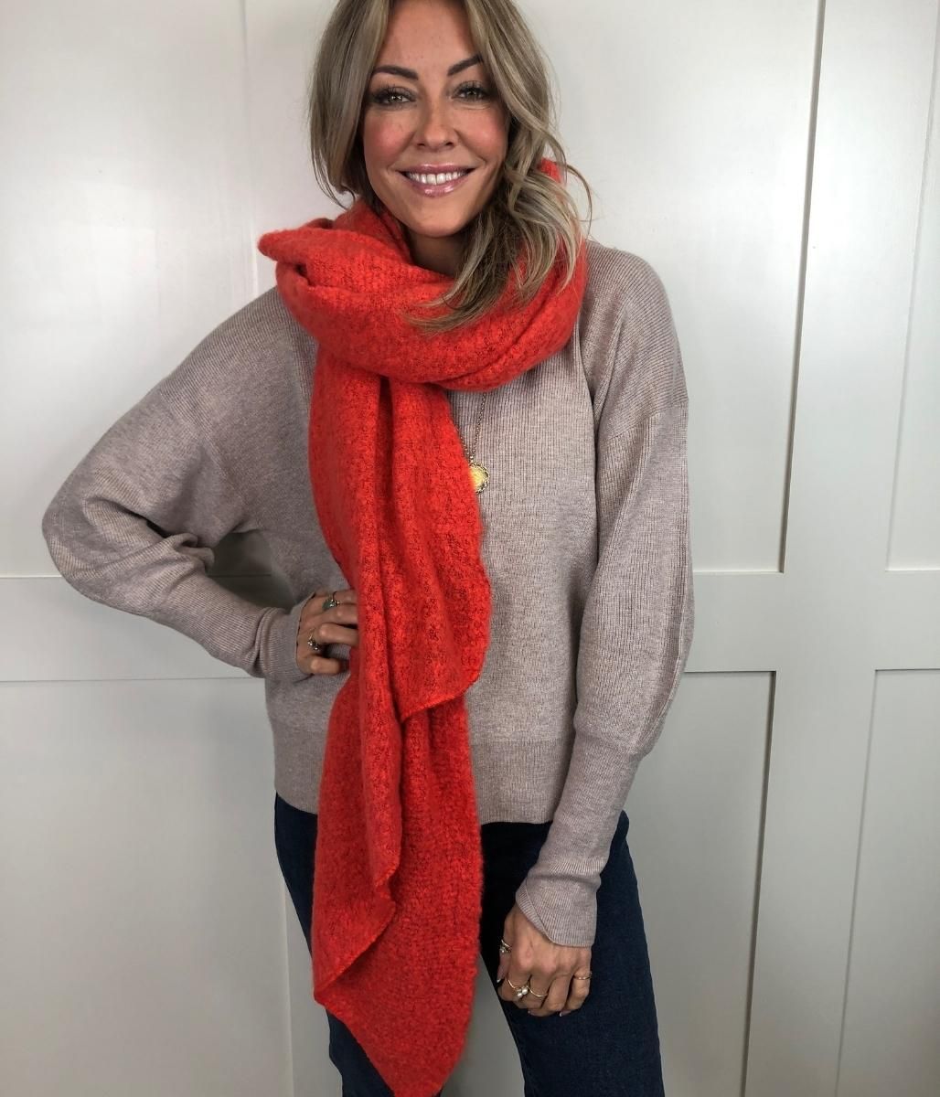 Orange Lucy Boucle Wool Blend Scarf