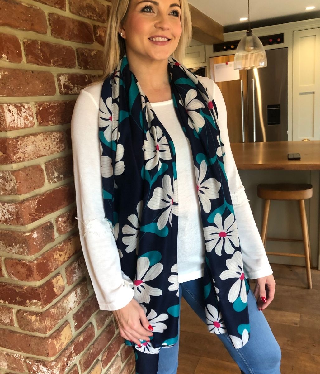 Navy Bold Blooms Scarf