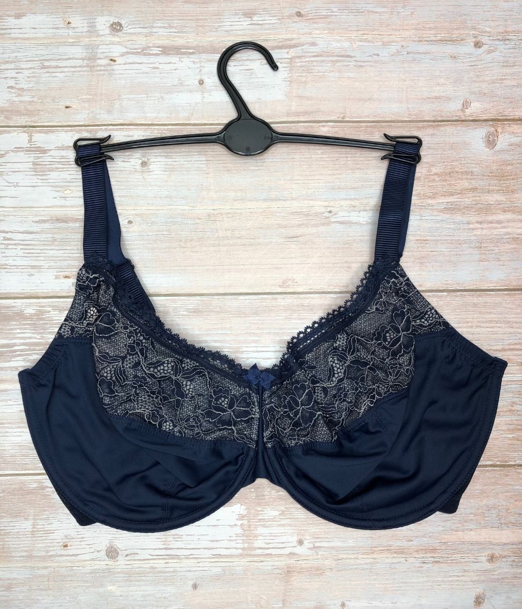 Navy Lace Trim Minimiser Bra 36H  Size 36H