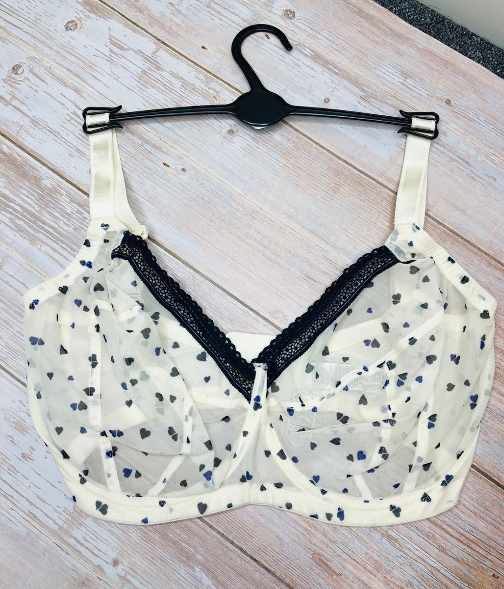 Cream Heart Printed Mesh Bra  Size 32J