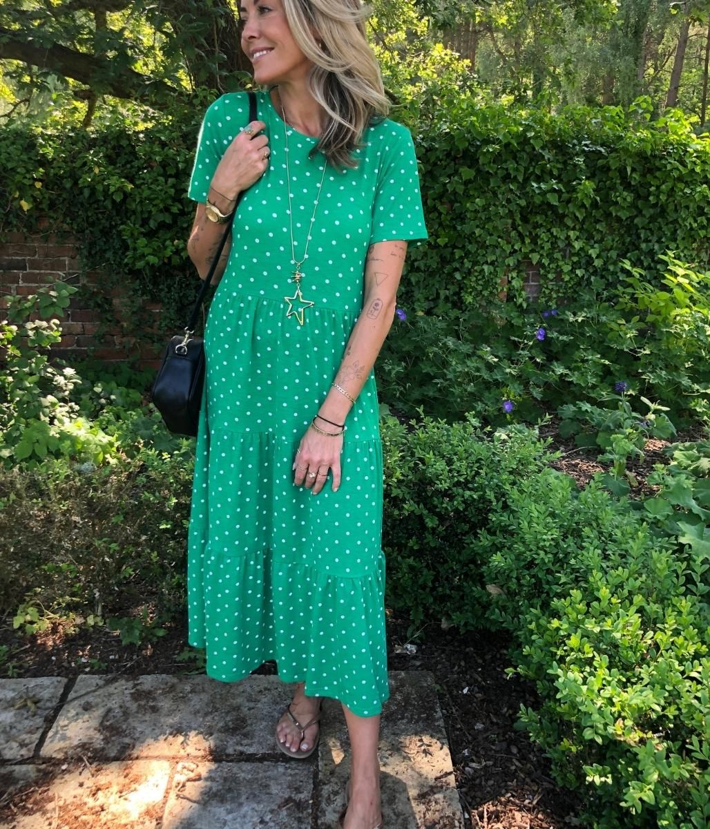 Jade Spotted Tiered Smock Dress  Size S 8/10