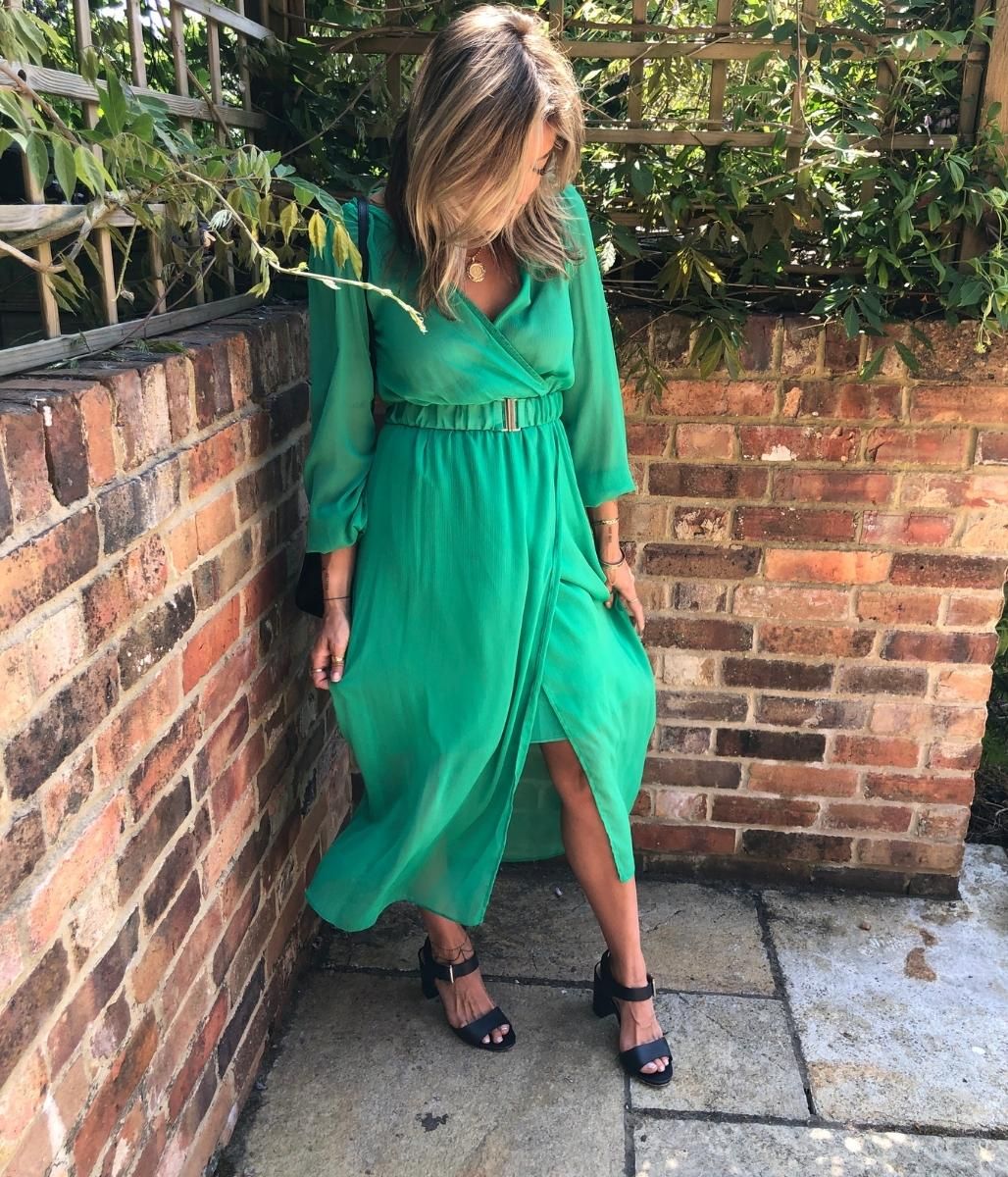 Green Chiffon Wrap Dress  Size 6