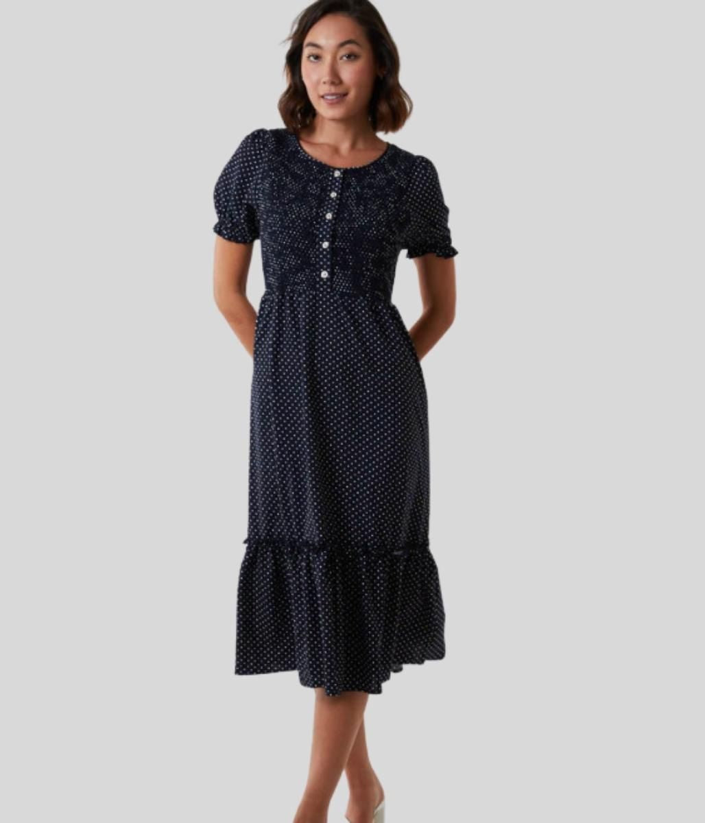 Polka Dot Tiered Midi Dress  Size 12