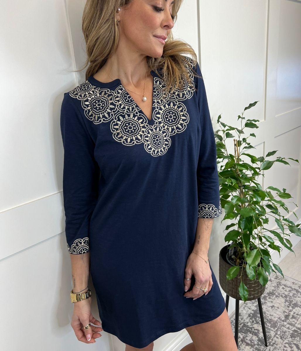 Navy Embroidered Tunic Dress  Size 6