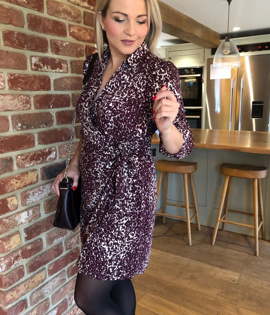 Burgundy Leopard Print Wrap Dress  Size 20