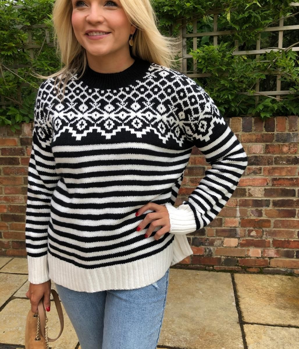 Monochrome Fairisle Relaxed Jumper  Size XS