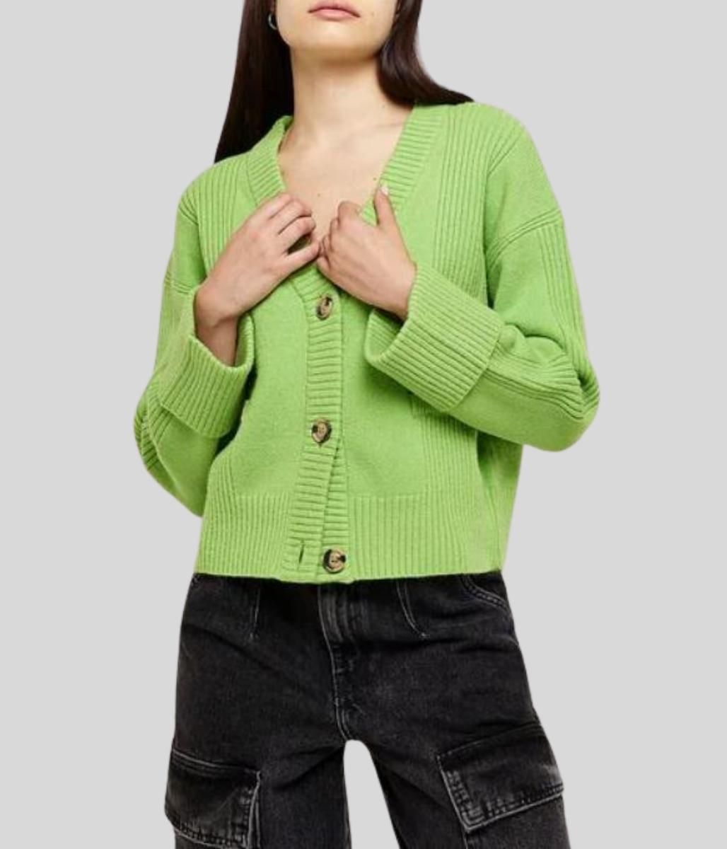 Green Contrast Ribbed Cardigan  Size S (8/10)