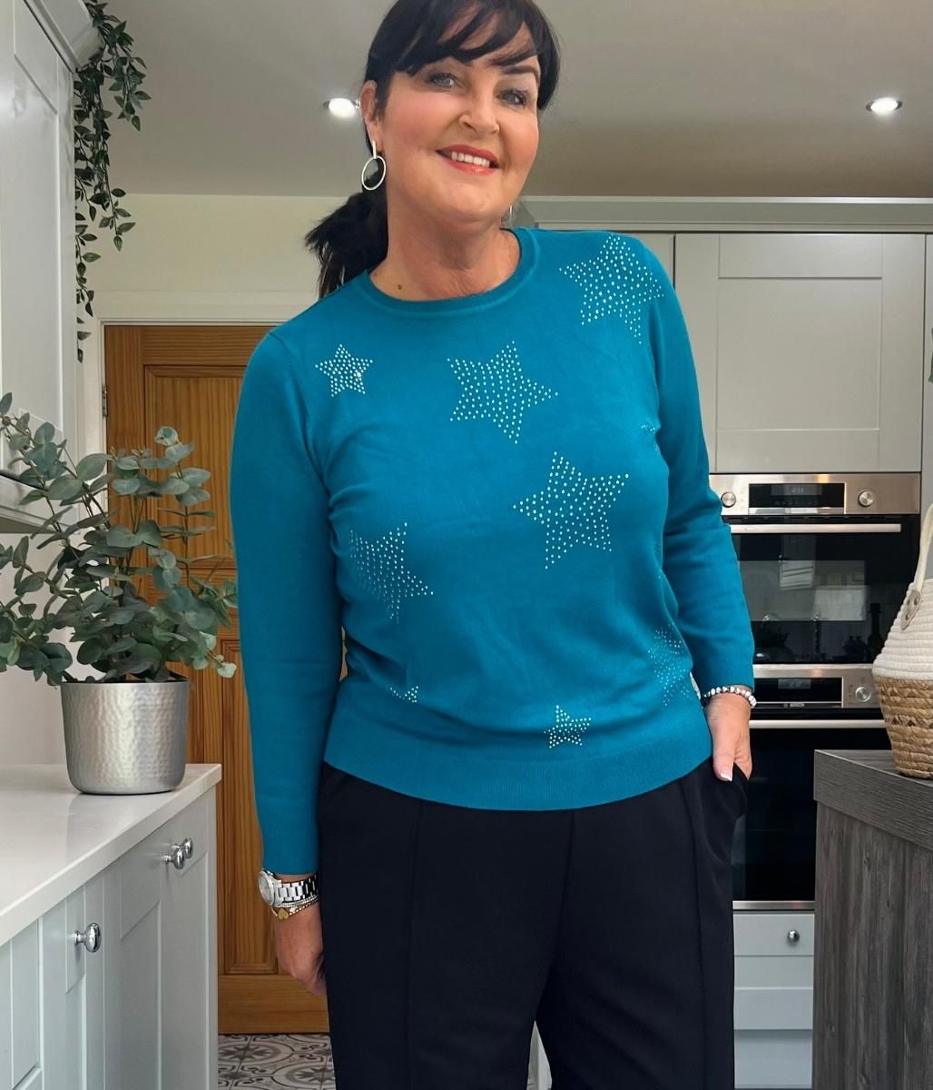 Teal Diamante Star Jumper  Size 22