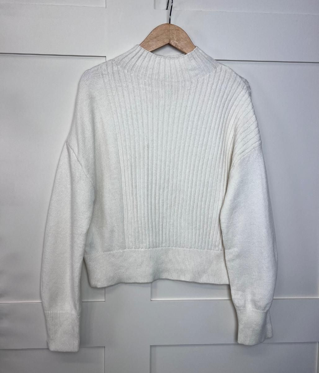 Ivory Part Ribbed Funnel Neck Jumper  Size S