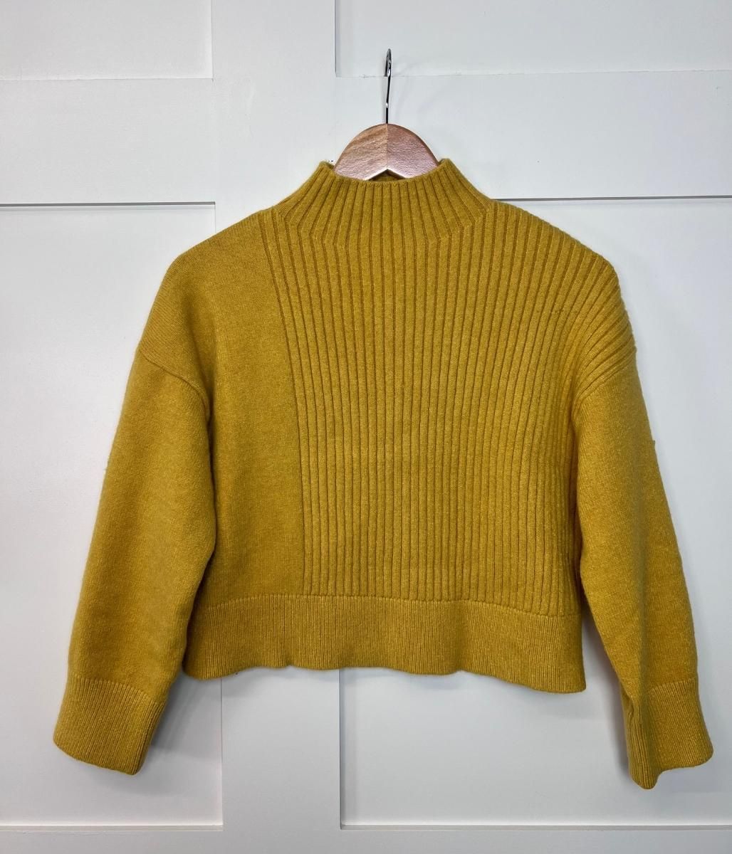 Ochre Part Ribbed Funnel Neck Jumper  Size XS