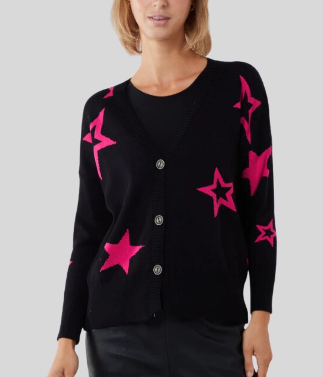Pink Star Fine Knit Button Cardigan