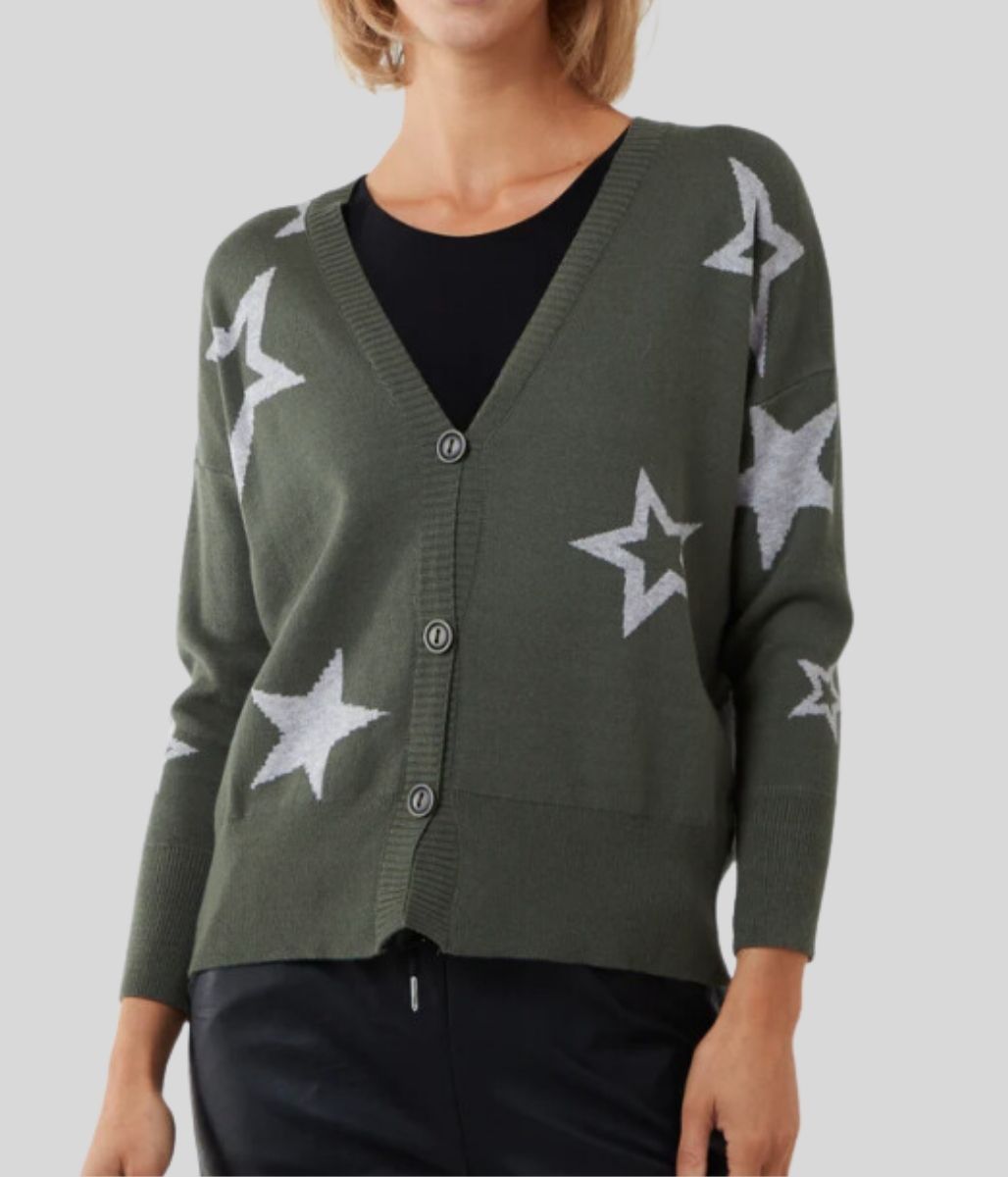Grey Star Fine Knit Button Cardigan
