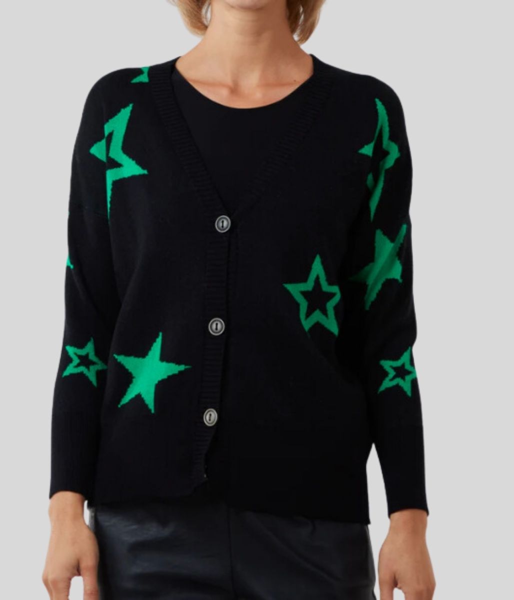 Green Star Fine Knit Button Cardigan