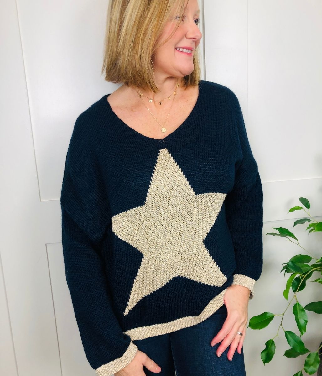 Navy Metallic Star Jumper