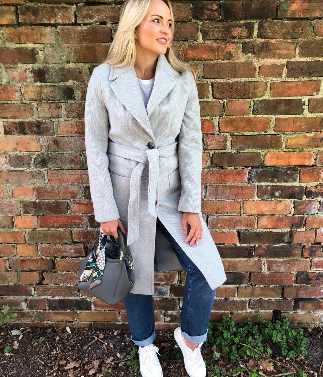 Grey Herringbone Coat  Size 8