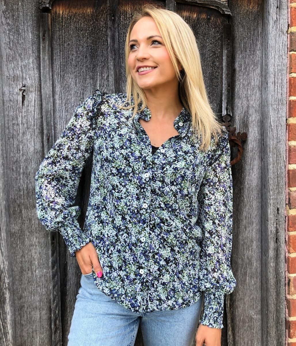 Navy Ditsy Floral Blouse & Cami  Size 8