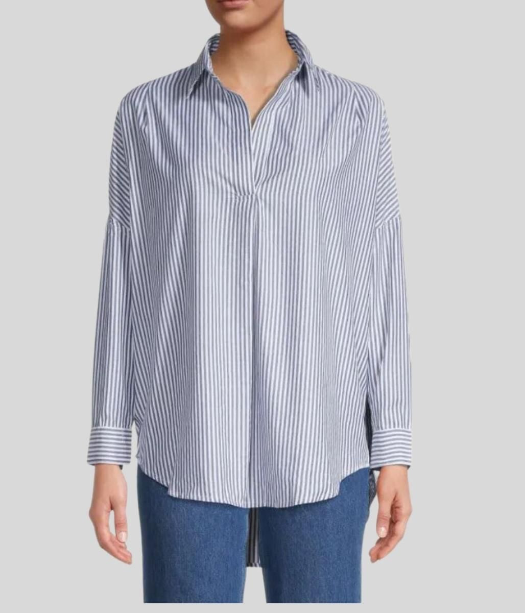 Grey Pinstripe Rhodes Popover Shirt  Size XS/8