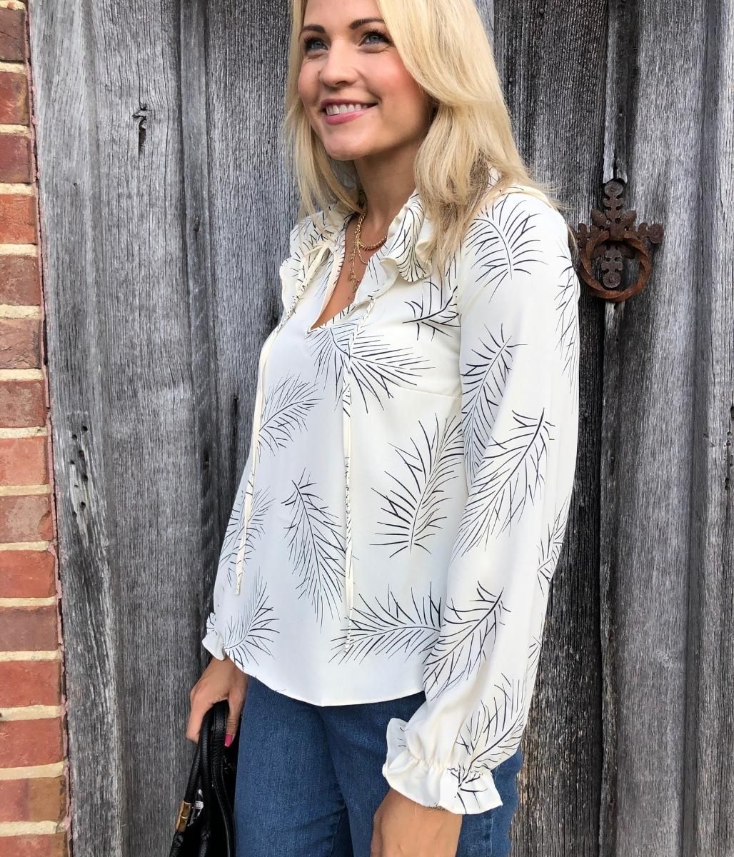 Leaf Print Ruffle Blouse  Size 8